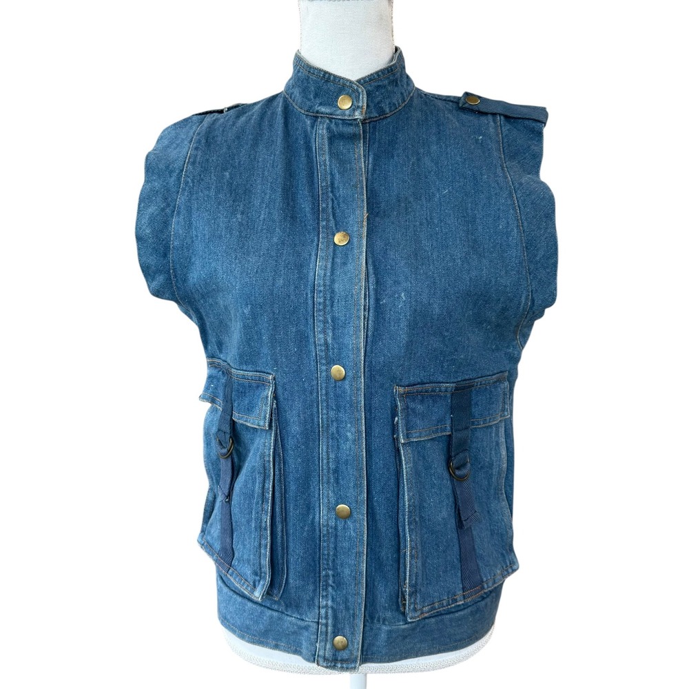 Giorgio Morandi‎ Vintage Denim Utility Vest Medium Wash Cargo Pockets Womens M